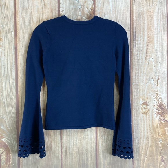 💵Milly Cutout Bell Sleeve Navy Knit Sweater Size P - Picture 7 of 13